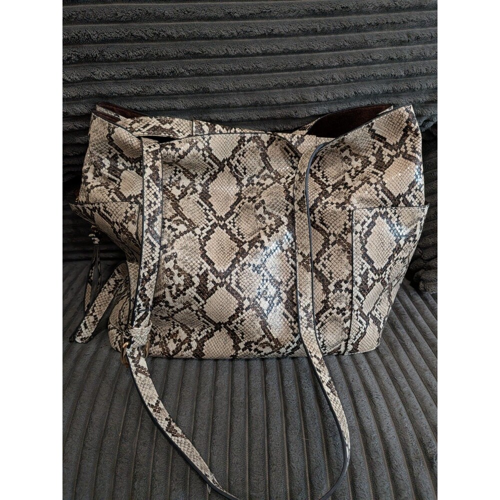 Chic Faux Snakeskin Slouchy Tote Bag – Black, Beige & Brown Python Print Shoulde